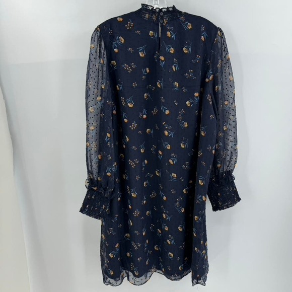 Draper James Floral Midi Dress Sheer Chiffon Swiss Dot Feminine Mock Neck Shift - Picture 6 of 7